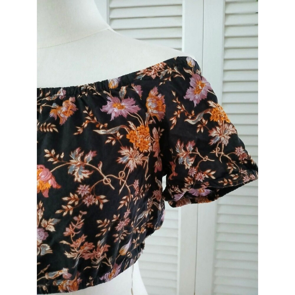 American Eagle Outfitters Floral Crop Top Elastic Waist Short Sleeves Size XS - Picture 3 of 9